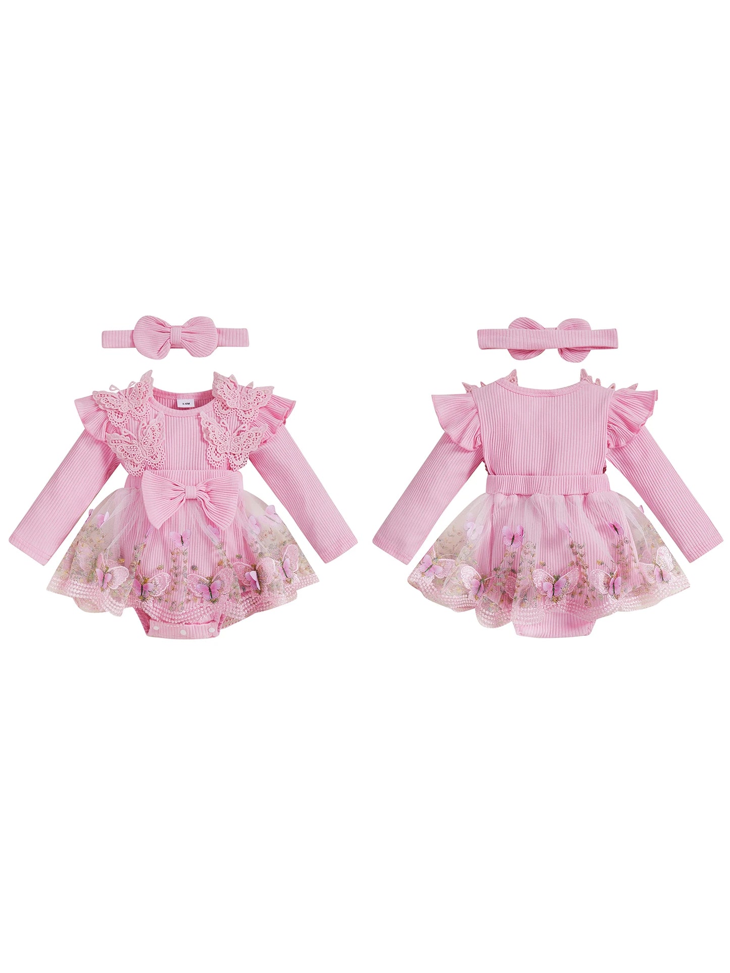 Baby Embroidered Butterfly Romper Headband Set Newborn