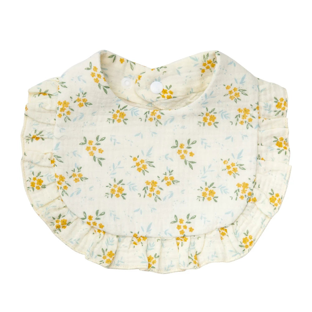 Flower Print Baby Bibs Adjustable Snap Burp Cloths Muslin Cotton