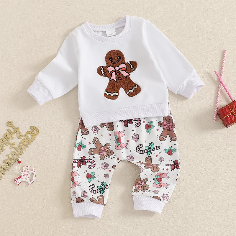 Pudcoco Toddler Christmas Outfit Set Gingerbread Print