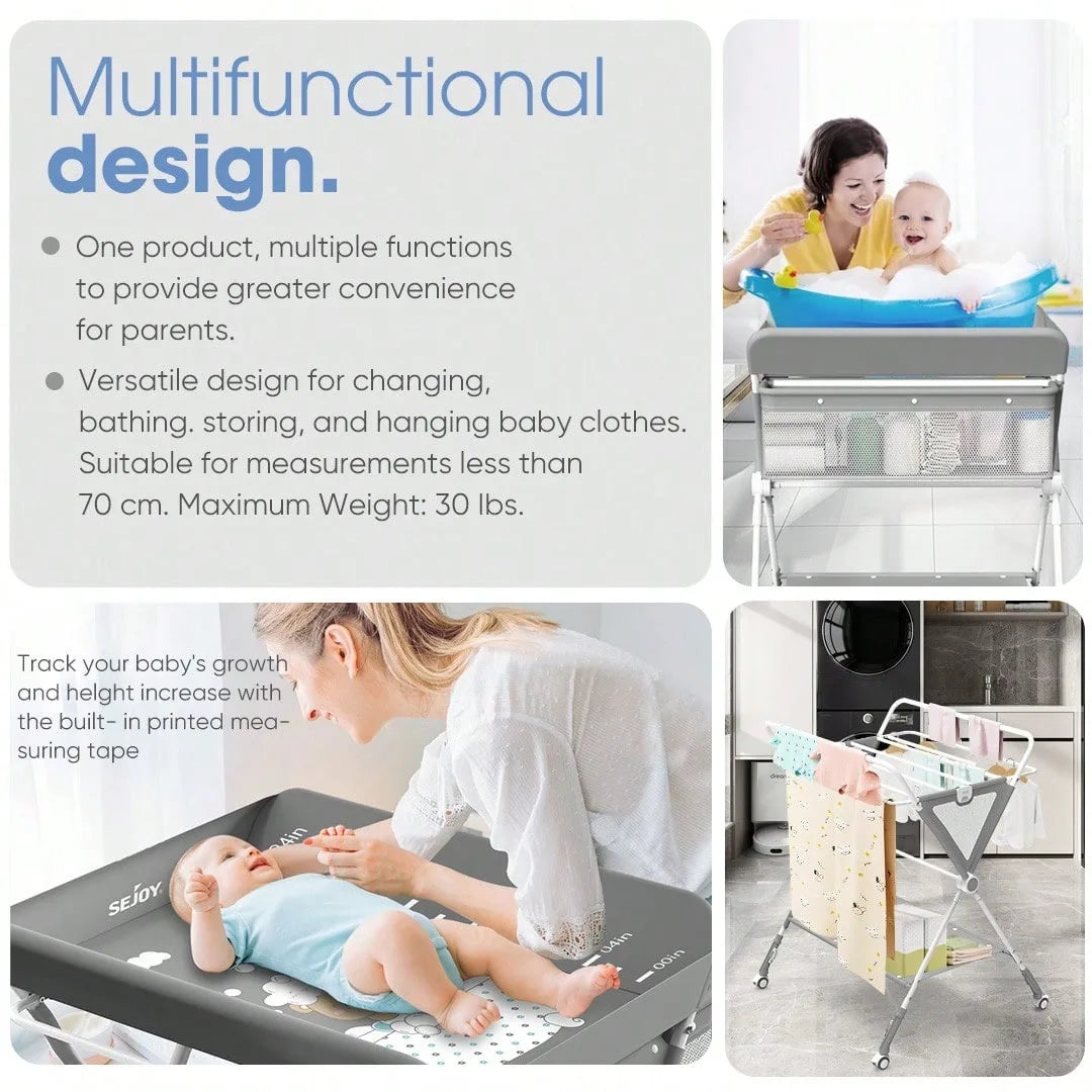 SEJOY Adjustable Baby Diaper Changing Table Lockable Wheels