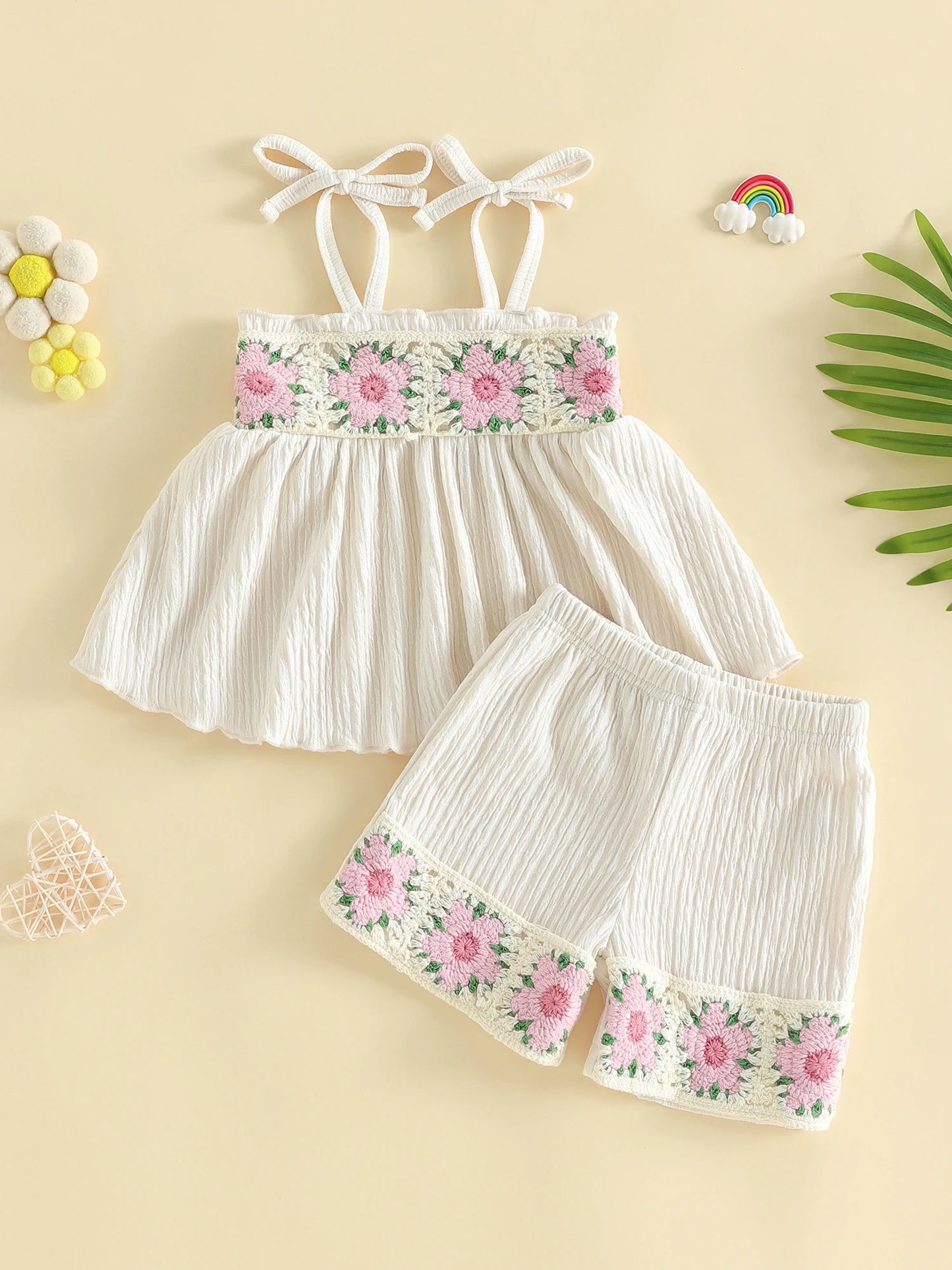 Girls Boho Floral Print Sleeveless Top And Shorts Set