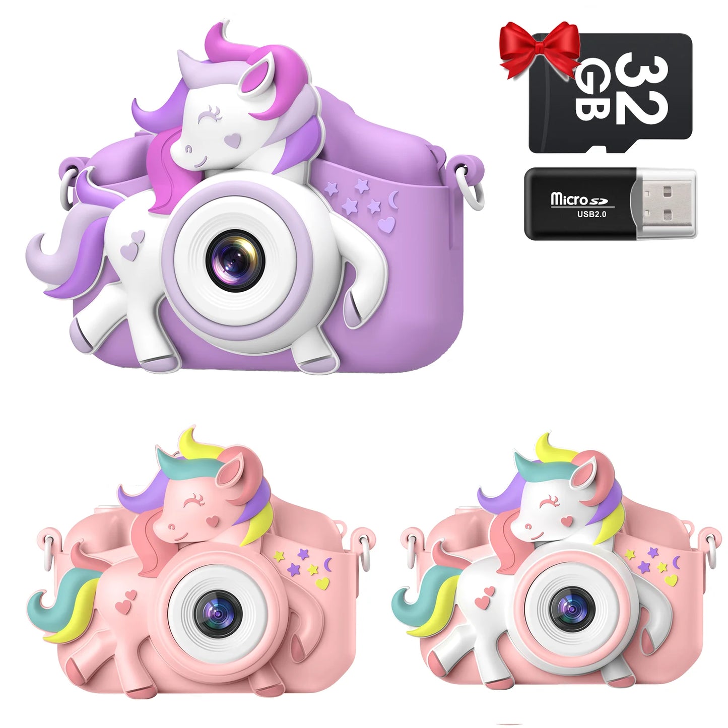 GofunlyCN Kids Camera 20MP 1080P Cartoon Selfie Toy With 32GB Card