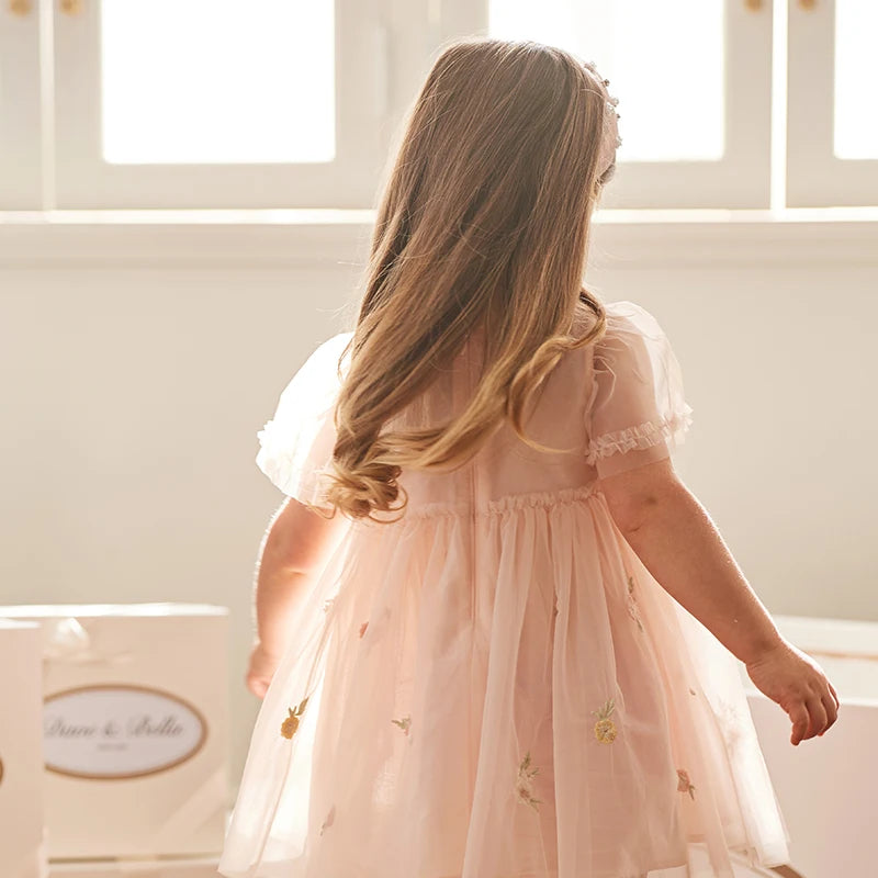 DAVE＆BELLA Floral Puff Mesh Pageant Dress For Girls