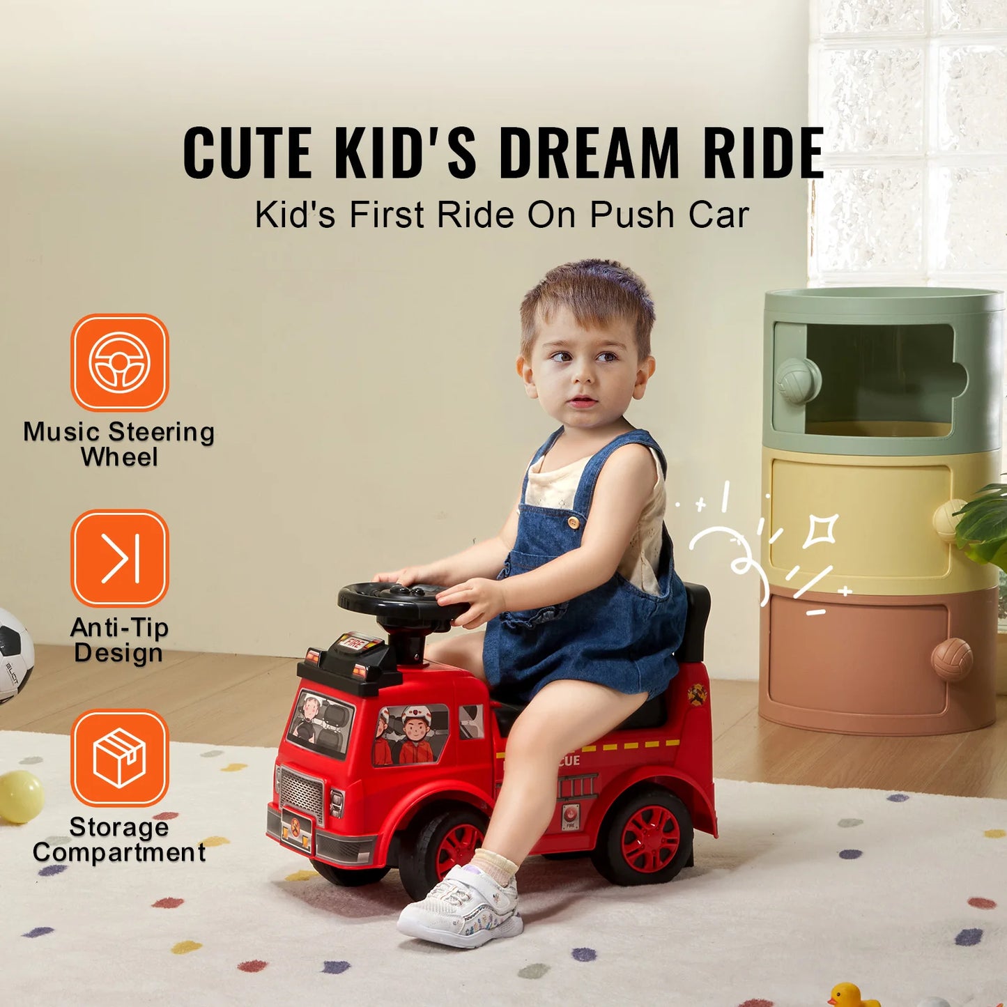 SucceBuy Ride On Push Car With Music Steering Wheel Toddlers