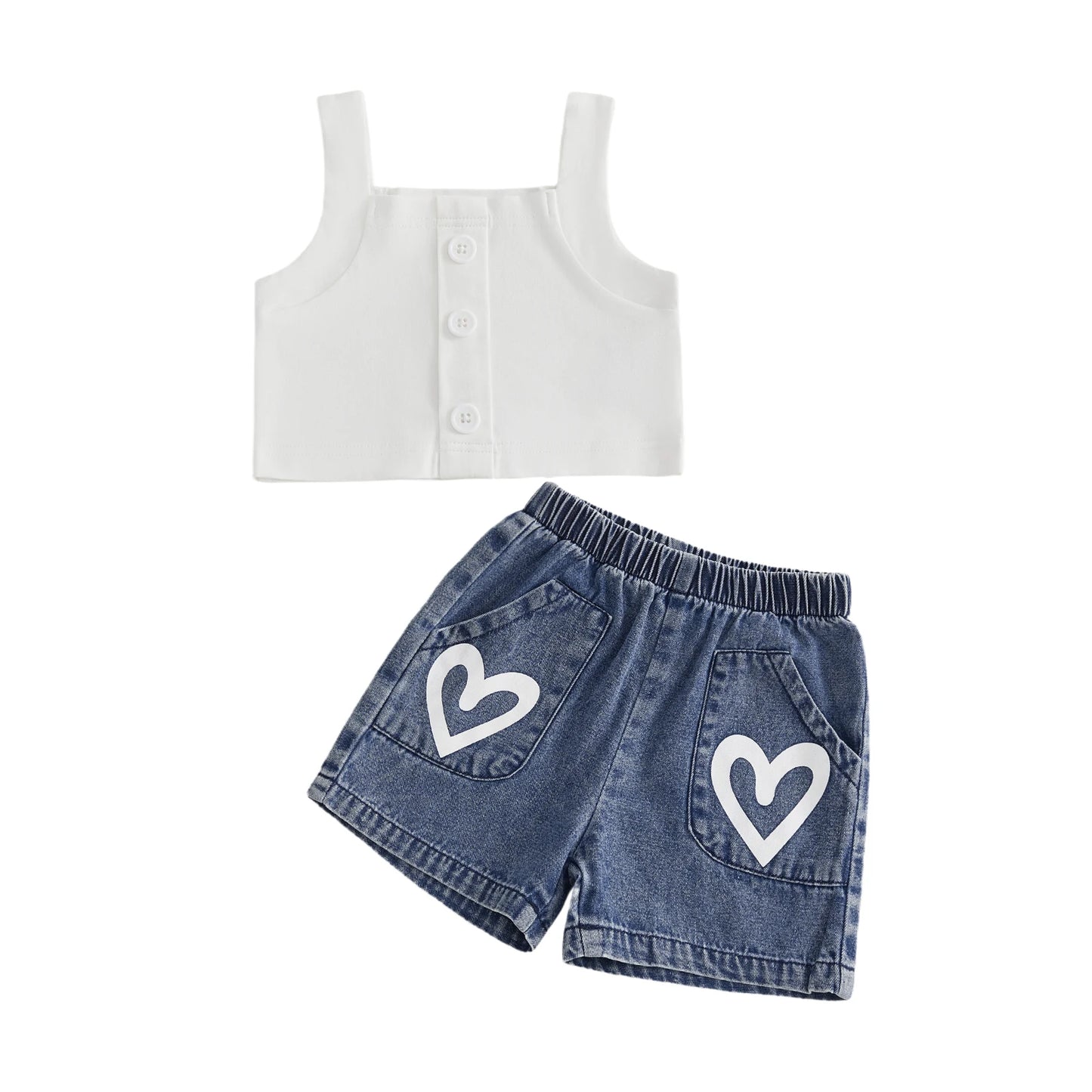 Girls Floral Sleeveless Crop Top And High Waist Shorts Set