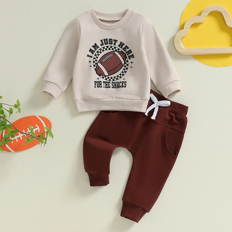 Pudcoco Infant Boy Football Print Sweatshirt and Pants Set