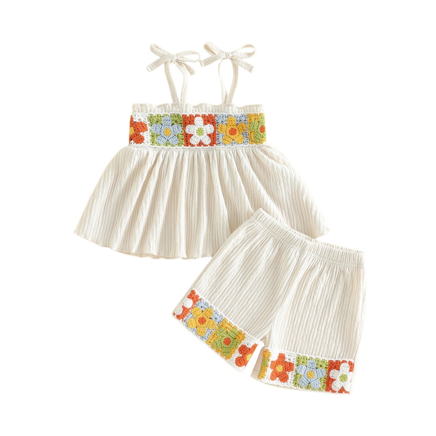 Girls Boho Floral Print Sleeveless Top And Shorts Set