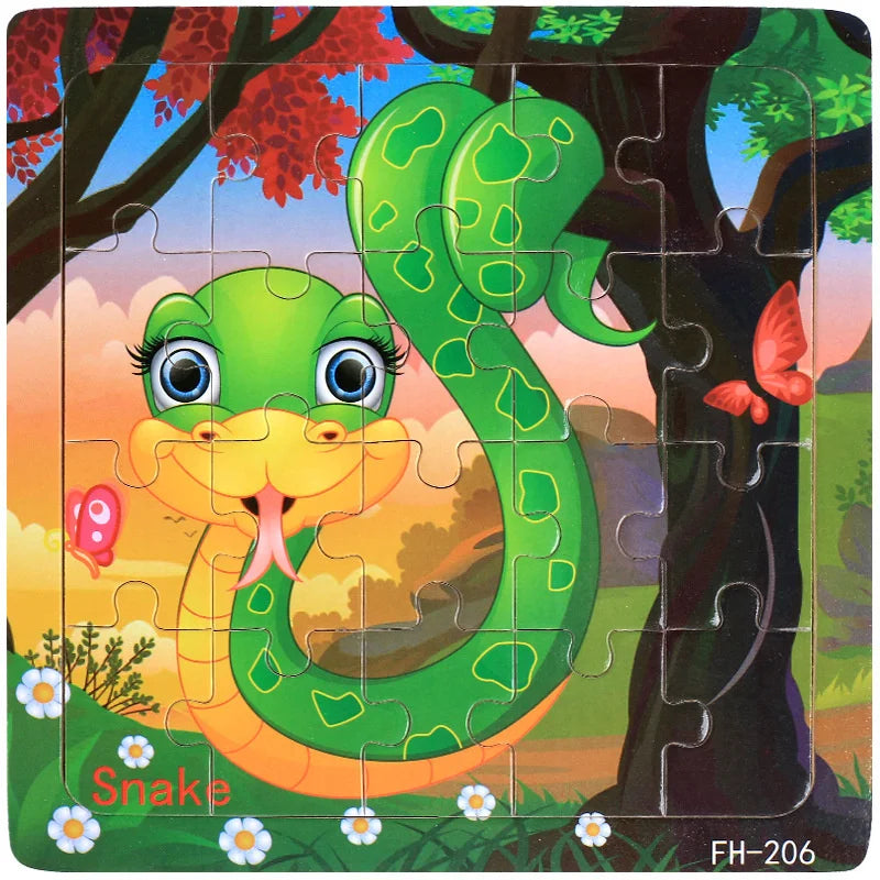 Wooden 3D Puzzle Cartoon Animals and Vehicles Jigsaw for Kids