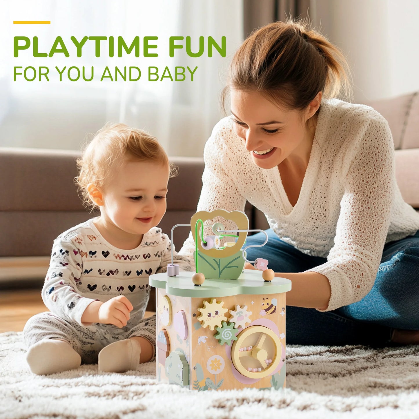 ROBOTIME Wooden Activity Cube 7 Areas Montessori Toys