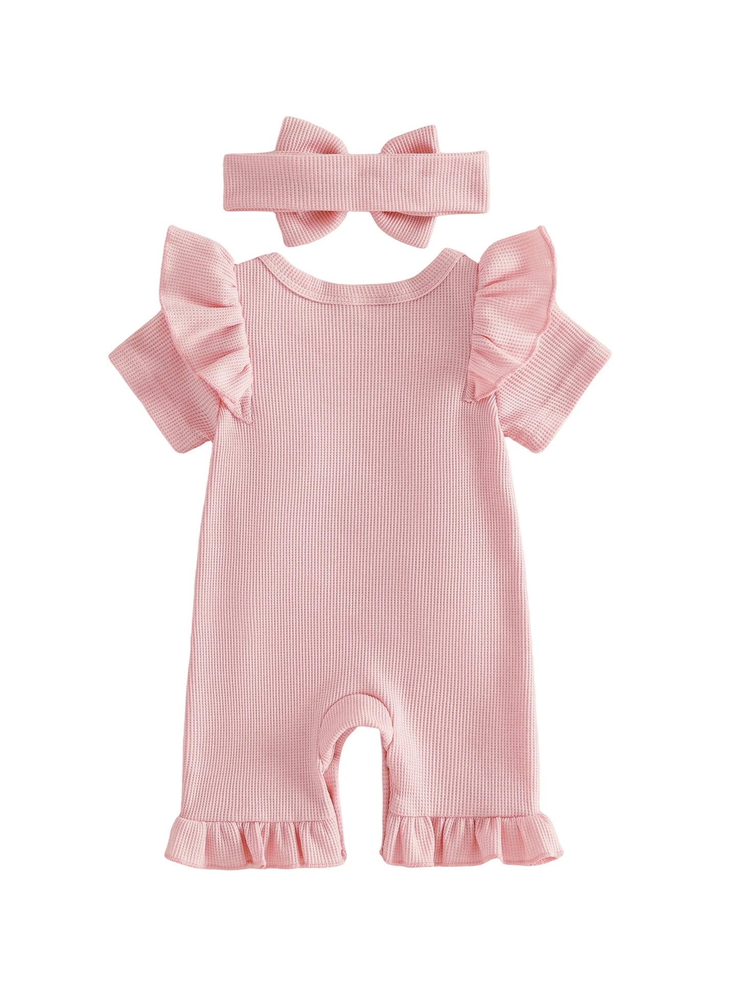 Floral Print Sleeveless Baby Girl Romper With Bow Headband