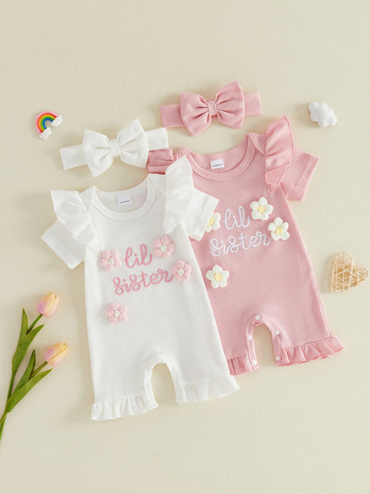 Floral Print Sleeveless Baby Girl Romper With Bow Headband