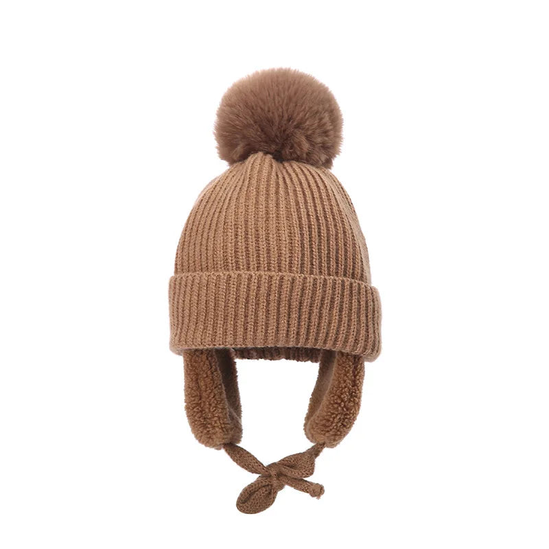 Lawadak Unisex Baby Knitwear Beanie With Earflap PomPoms Thermal WinterHeadwearPro