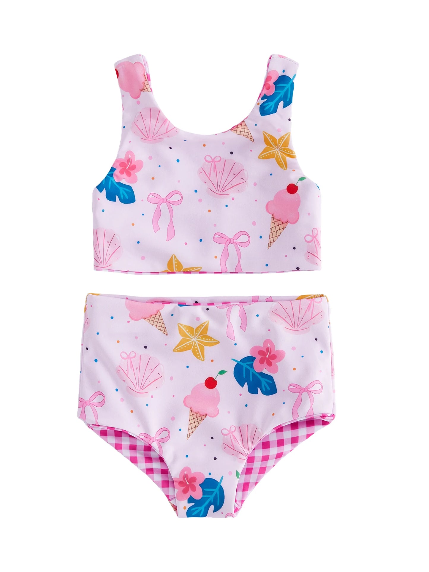 Baby Girl Mermaid Scale Print Swimsuit Set With Ruffle Sleeves