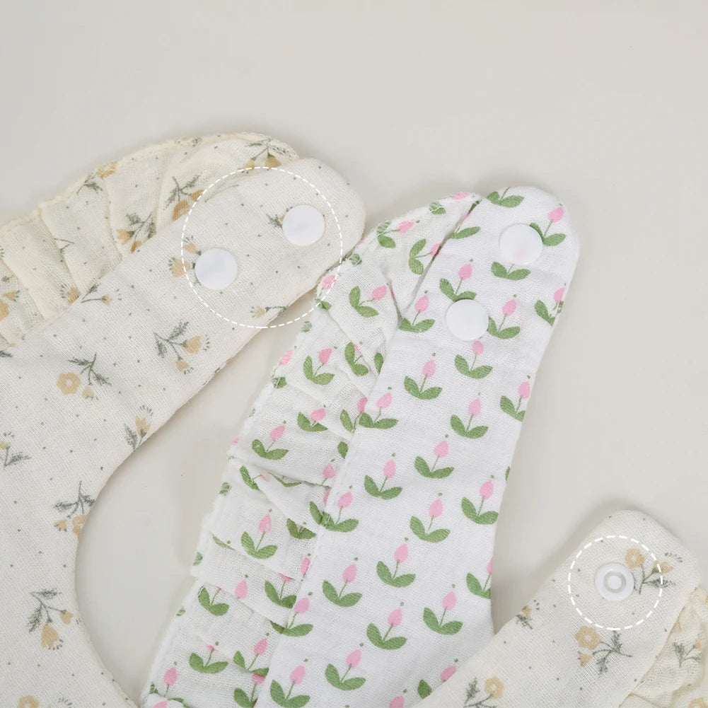 Flower Print Baby Bibs Adjustable Snap Burp Cloths Muslin Cotton