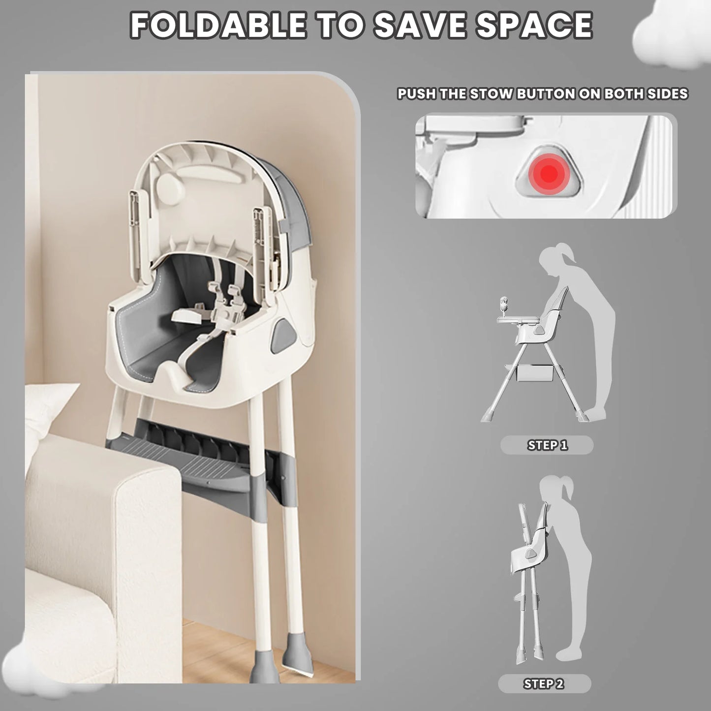 UBRAVOO Foldable Baby High Chair With Antislip Pad Toy Rack