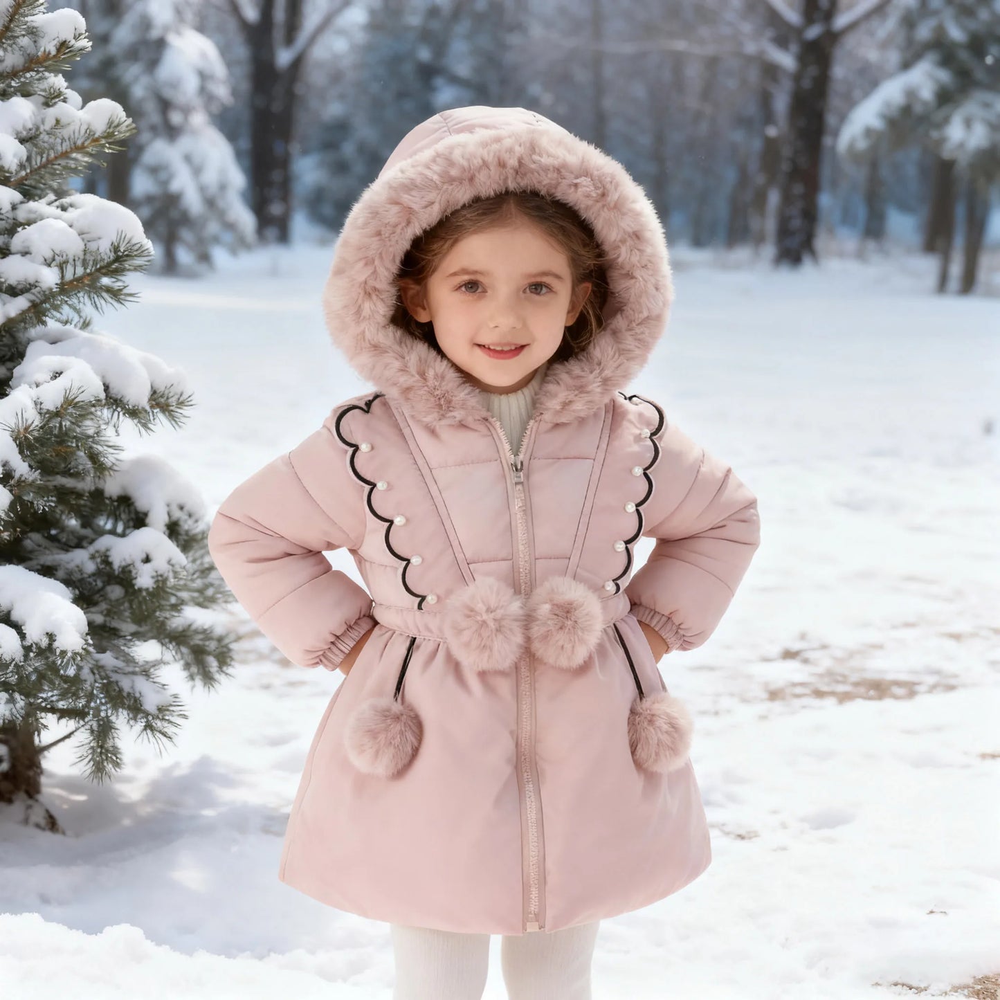 Hooded Windproof Kids Coat Winter Outerwear Thick Cotton Girls