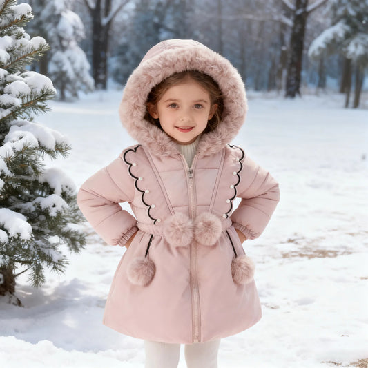 Hooded Windproof Kids Coat Winter Outerwear Thick Cotton Girls
