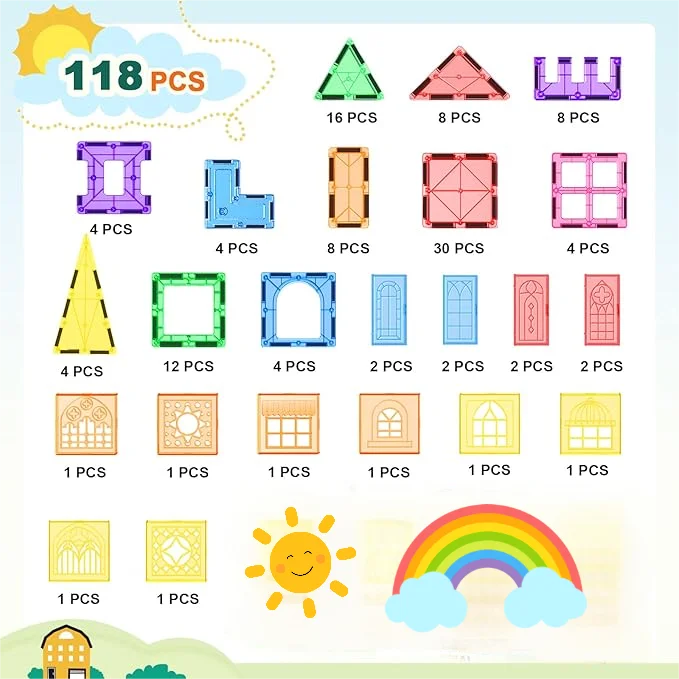 Coodoo Magnetic Tiles Building Blocks STEM Toy For Kids