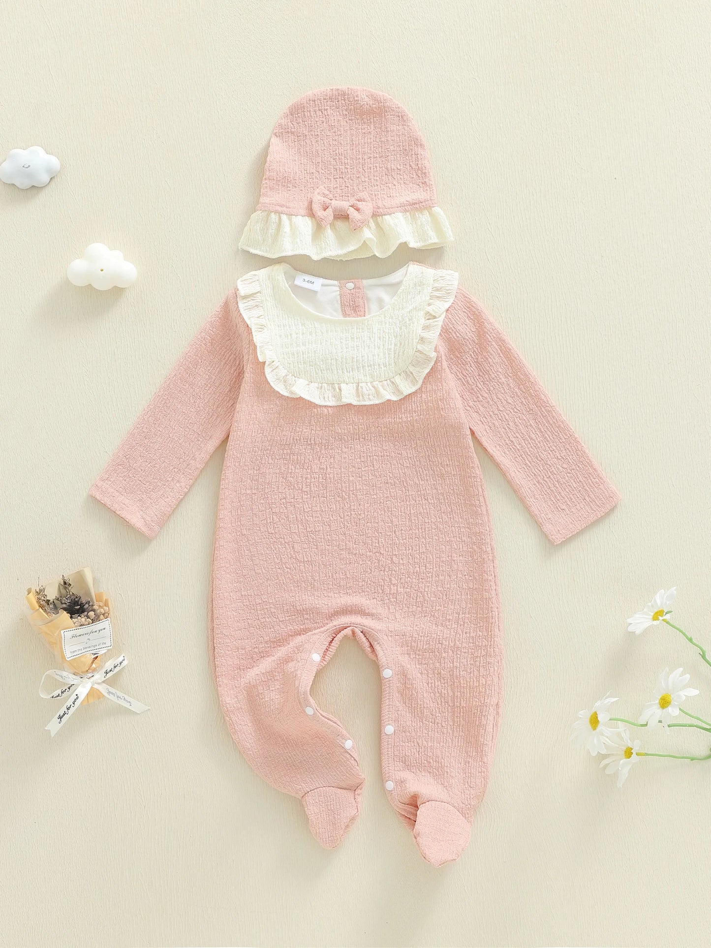 Adorable Infant Romper Set With Autumn Ruffles Hat Footed