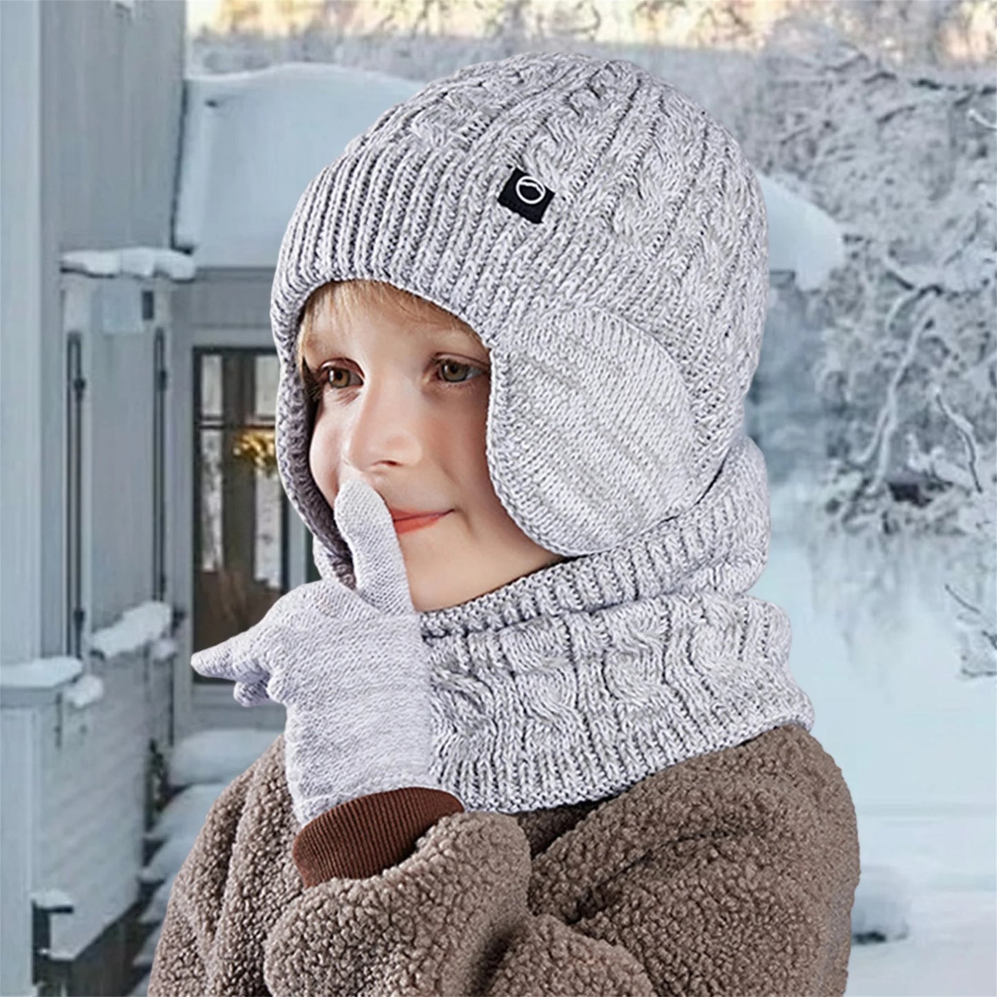 WinterKnit Hat Scarf and Gloves Set for Children ThermalInsulationAllWeatherProtection