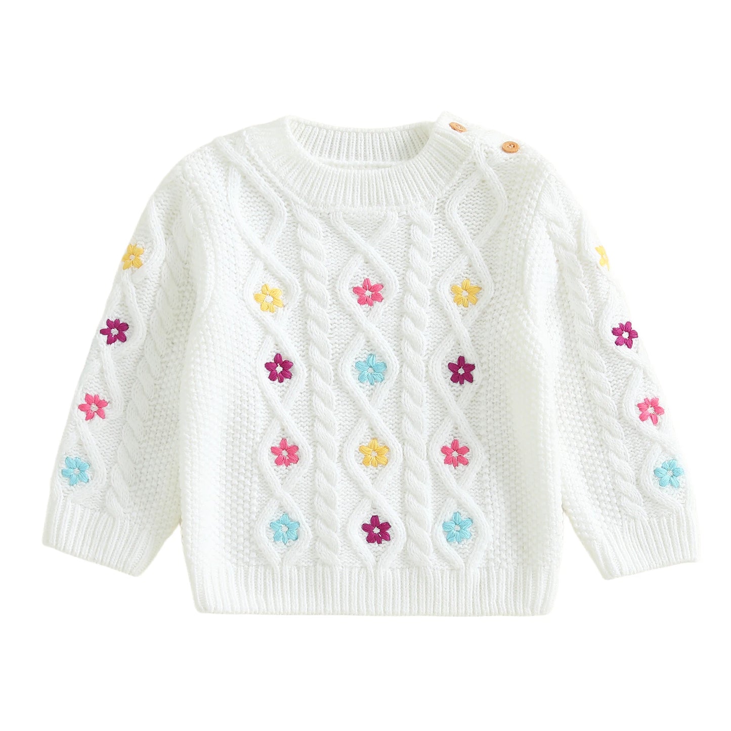 Guangdong CN Infant Girls Floral Embroidered Knit Sweater