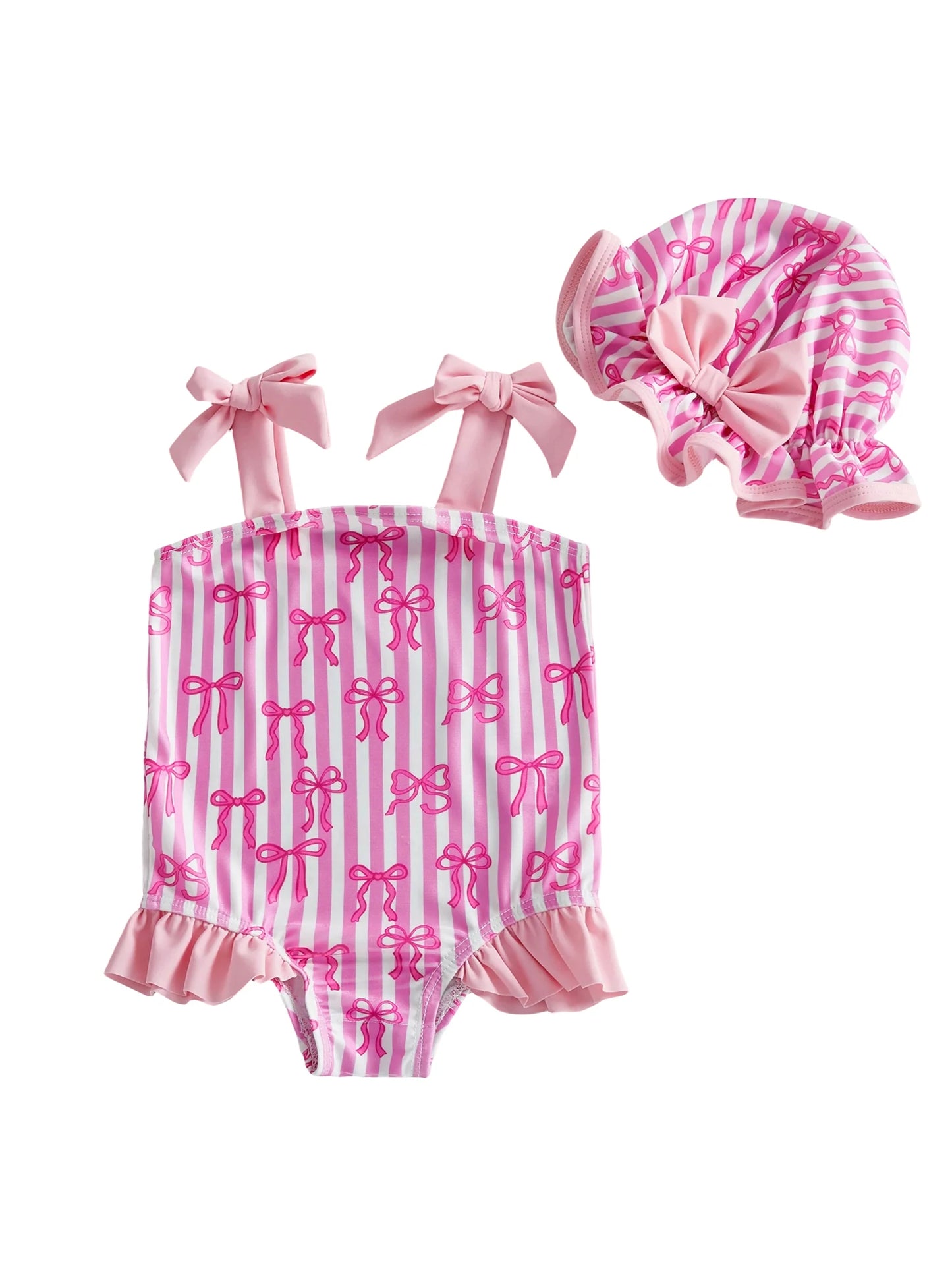 Strawberry Bow Cherry Print Toddler Girl Swimsuit Set