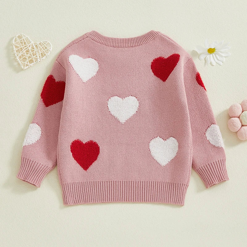 Girls Pullover Sweater Heart Pattern Knitwear For Toddlers