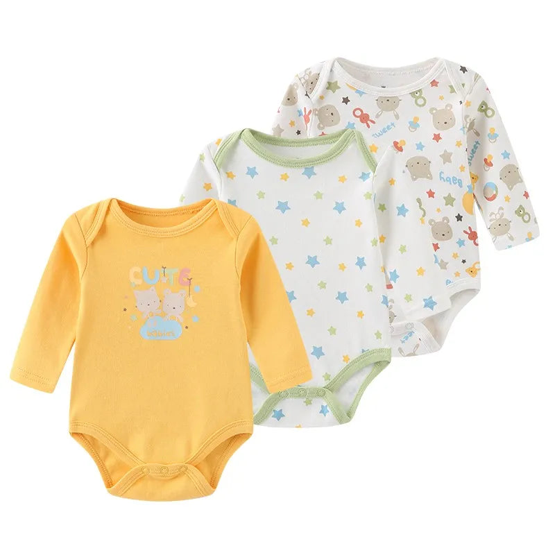 Kiddiezoom Newborn Cartoon Cotton Bodysuits 3 Pack Unisex