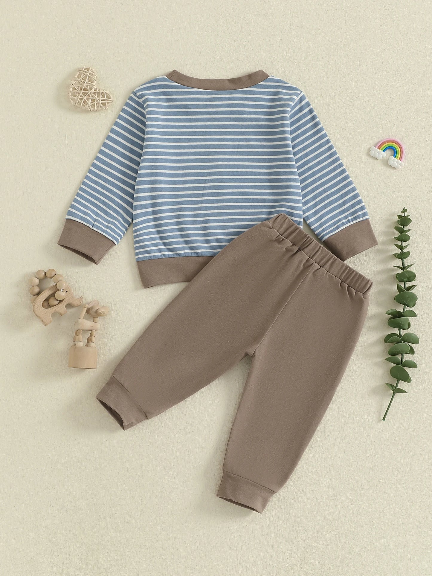 Toddler Boy Piece Striped Top And Elastic Waist Pants Set