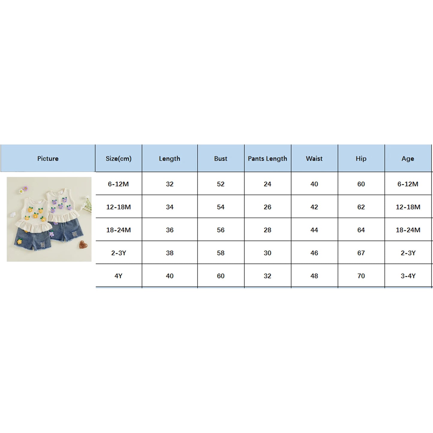 Toddler Girls Floral Embroidered Tank Top And Ruffled Denim Shorts Set