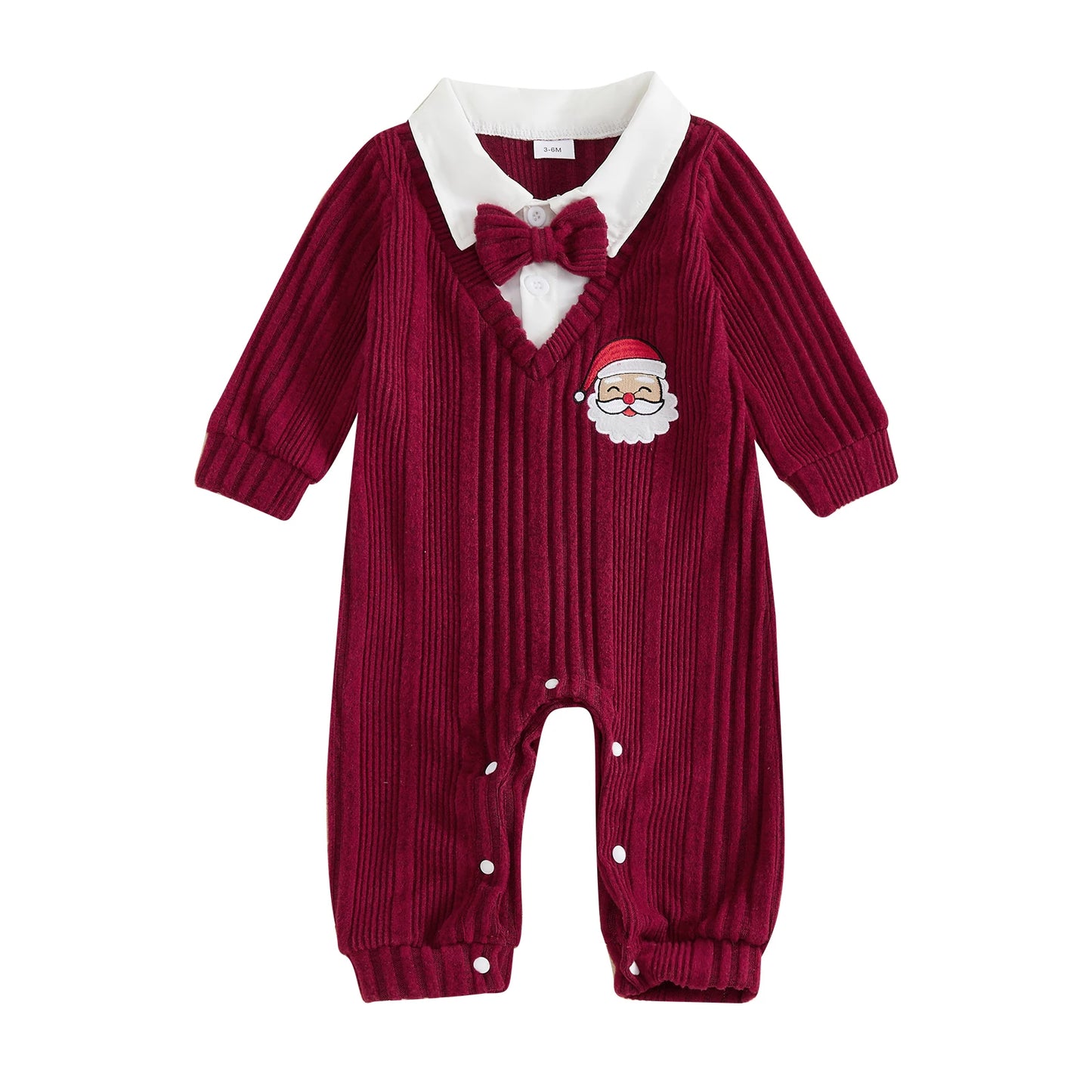 Baby Girl Cable Knit Romper With Reindeer Embroidery Long Sleeve Shawl Collar