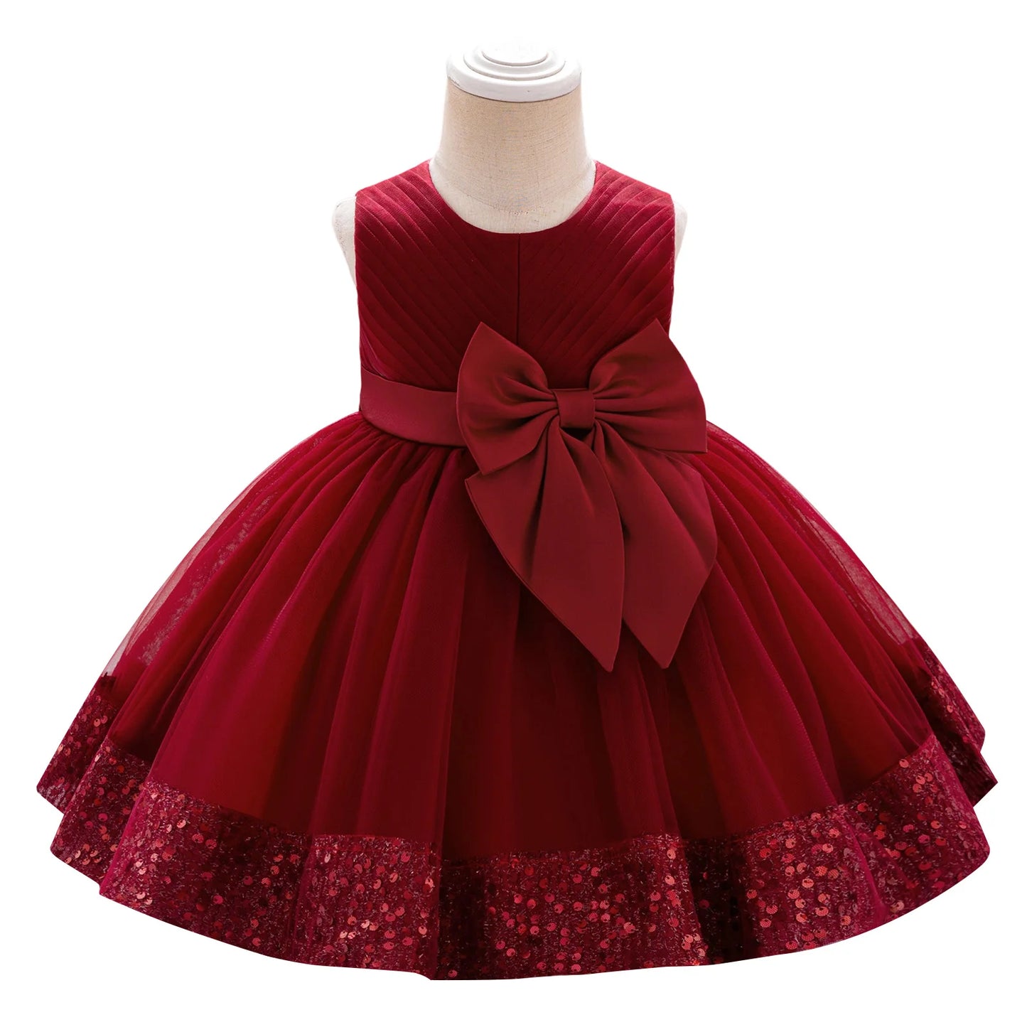 Guangdong CN Girls Sleeveless Round Neck Sequins Tulle Dress