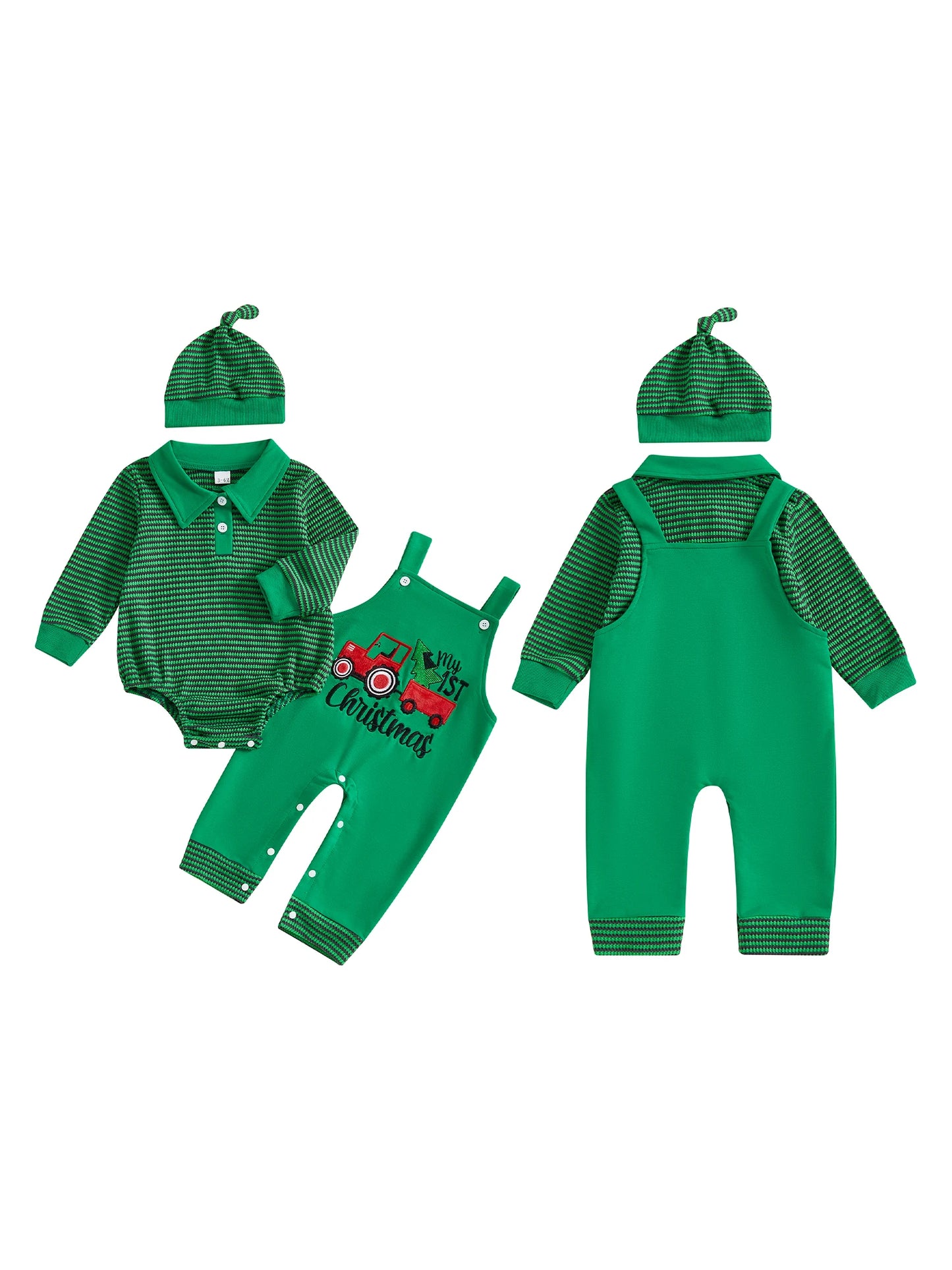 Winter Baby Girl Plaid Romper Set 3Pcs With Christmas Bow