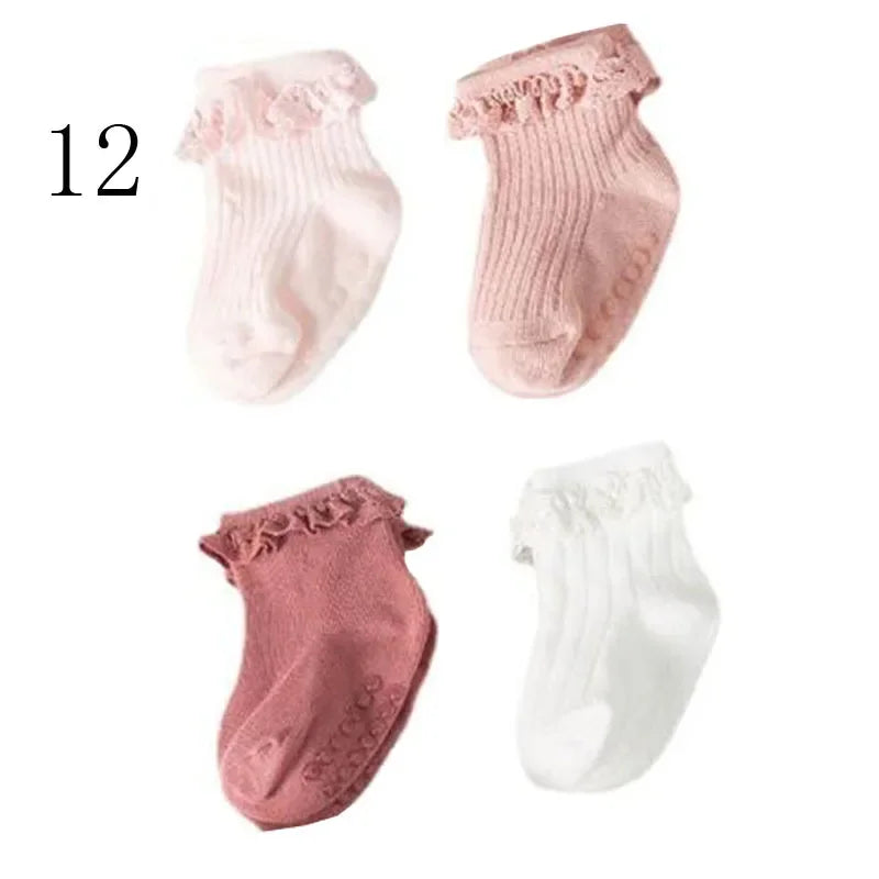 JYFTNCCN Baby Non Slip Cotton Socks 4 Pair Set For Girls