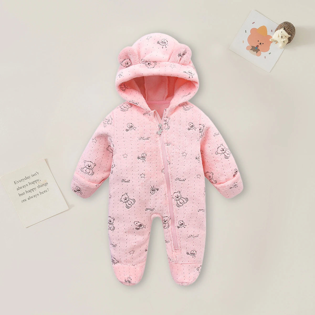 Unisex Cartoon Cotton Newborn Romper Warm Flannel Jumpsuit