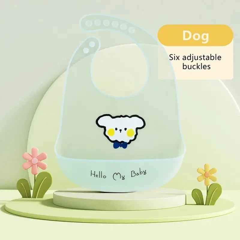 NONECN Waterproof Silicone Baby Bibs Cartoon Animal Print Unisex
