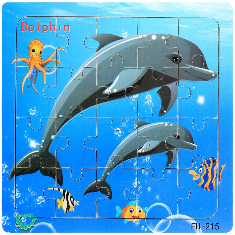 Wooden 3D Puzzle Cartoon Animals and Vehicles Jigsaw for Kids