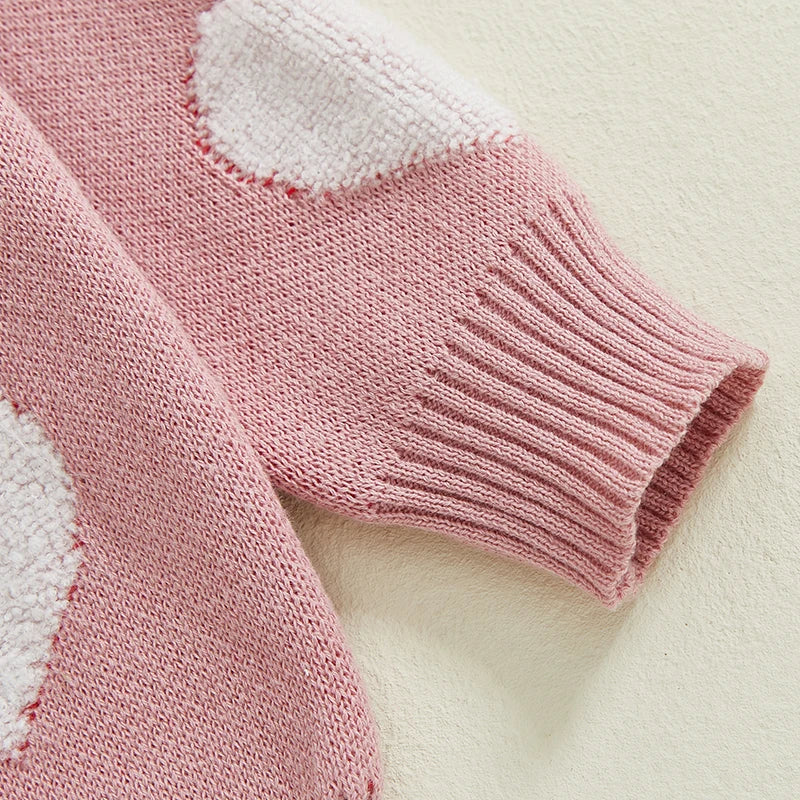 Girls Pullover Sweater Heart Pattern Knitwear For Toddlers