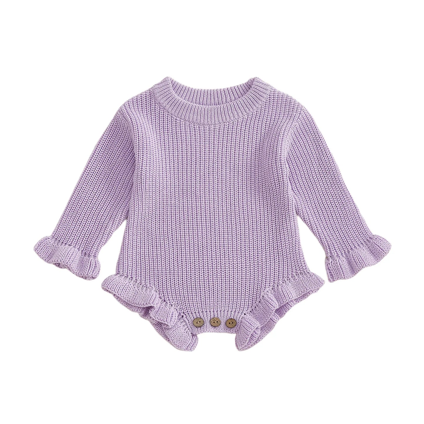 Guangdong Baby Knitted Bodysuit Round Neck Ruffled Sleeves