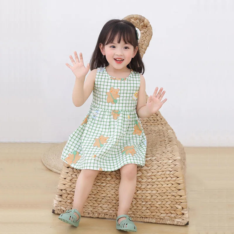 Girls Floral Cotton Sleeveless Knee Length Princess Dress Outfit