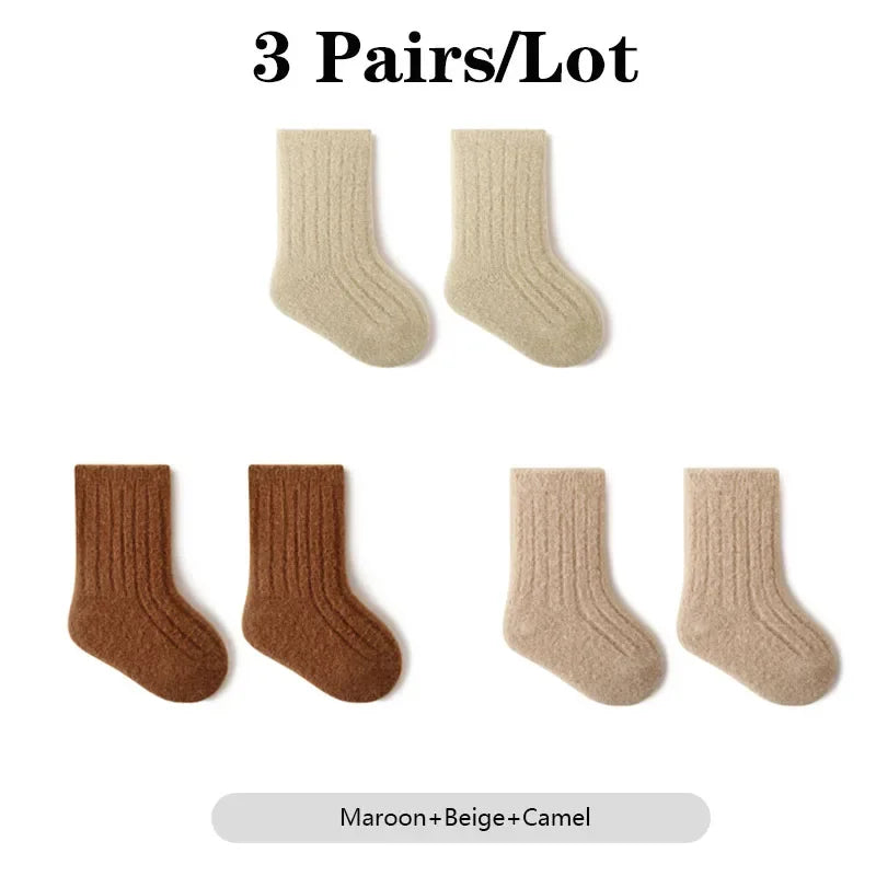 CN Warm Baby Socks Winter Thick Cotton Mid Tube 3 Pairs