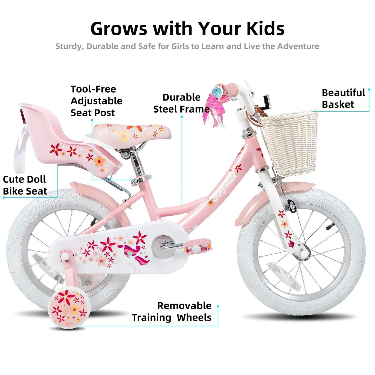 JOYSTAR Kids Bike For Girls Training Wheels Seat Streamers
