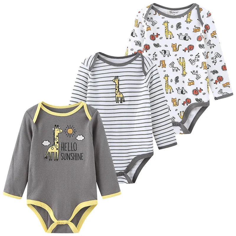 Kiddiezoom Newborn Cartoon Cotton Bodysuits 3 Pack Unisex