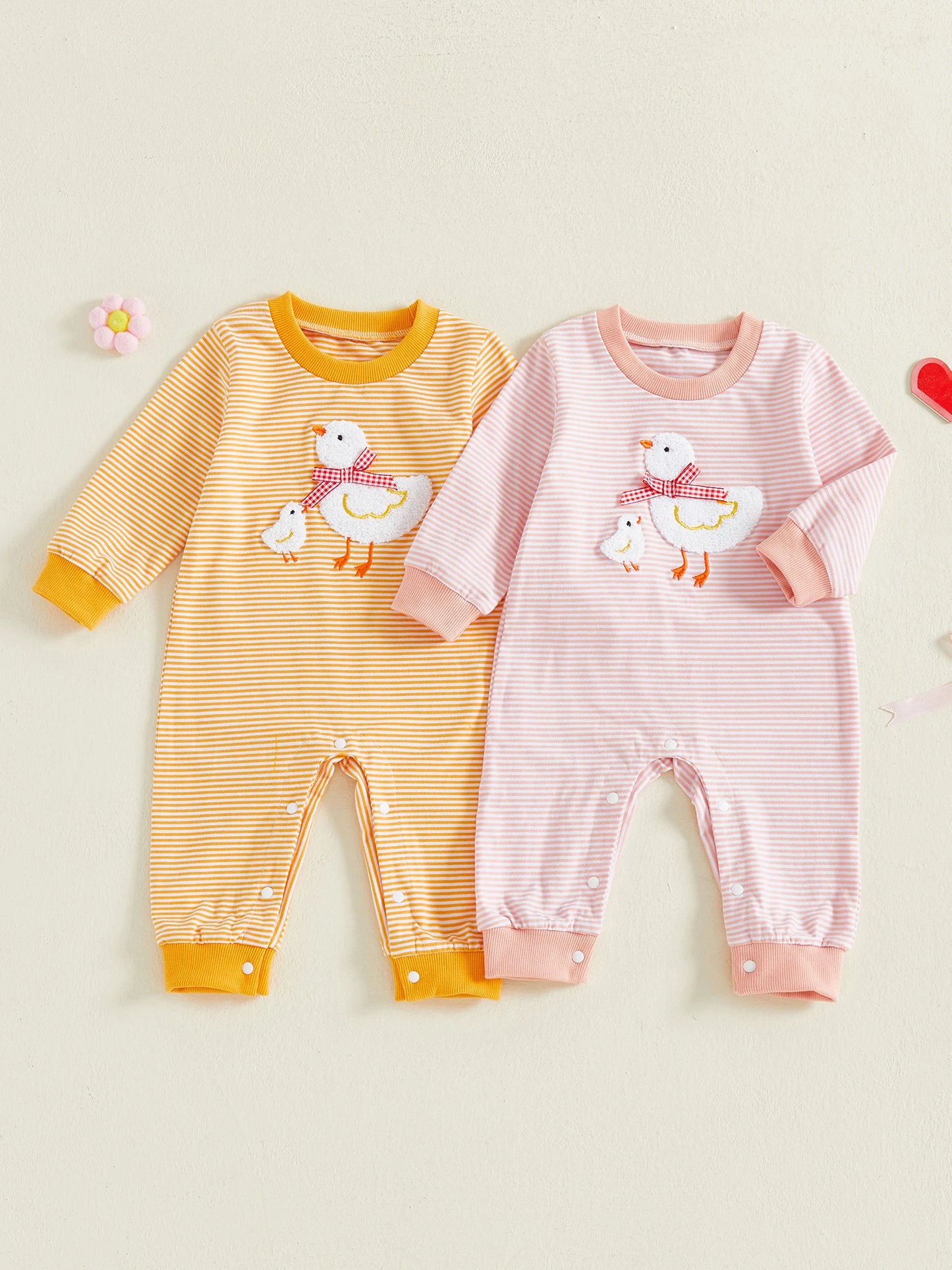 Infant Bear Applique Bodysuit Romper With Button Closure