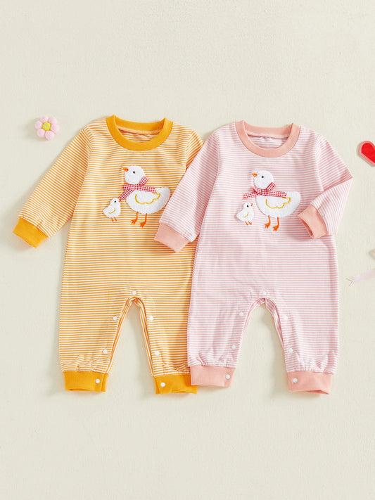 Infant Bear Applique Bodysuit Romper With Button Closure