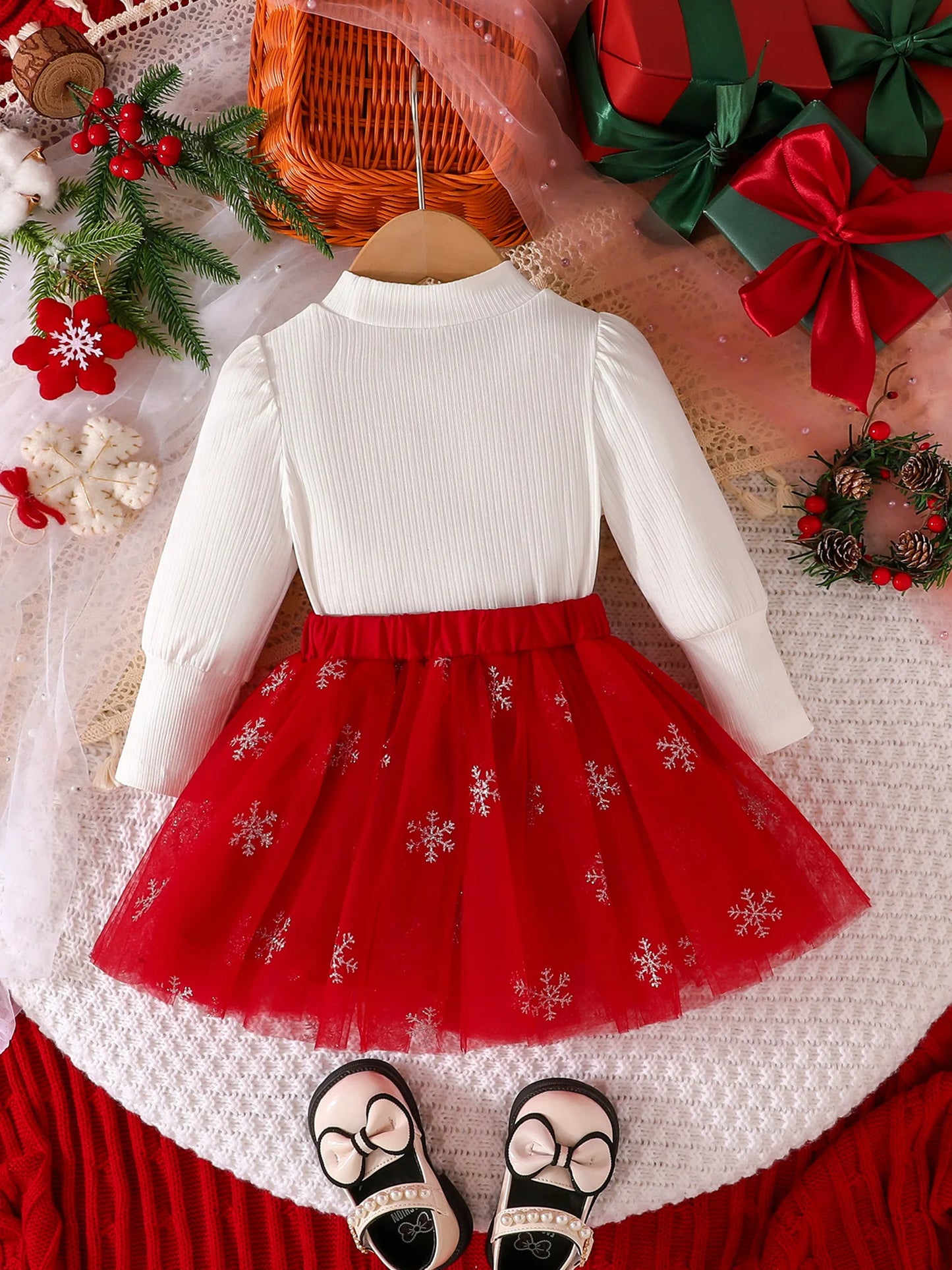Guangdong CN Baby Girl Winter Outfit Snowflake Print Tutu Set