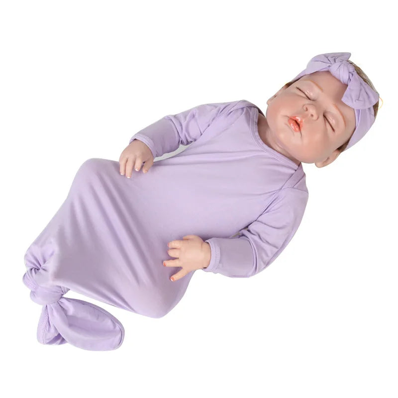 Gloriou Newborn Cotton Footed Jumpsuit And Headdress