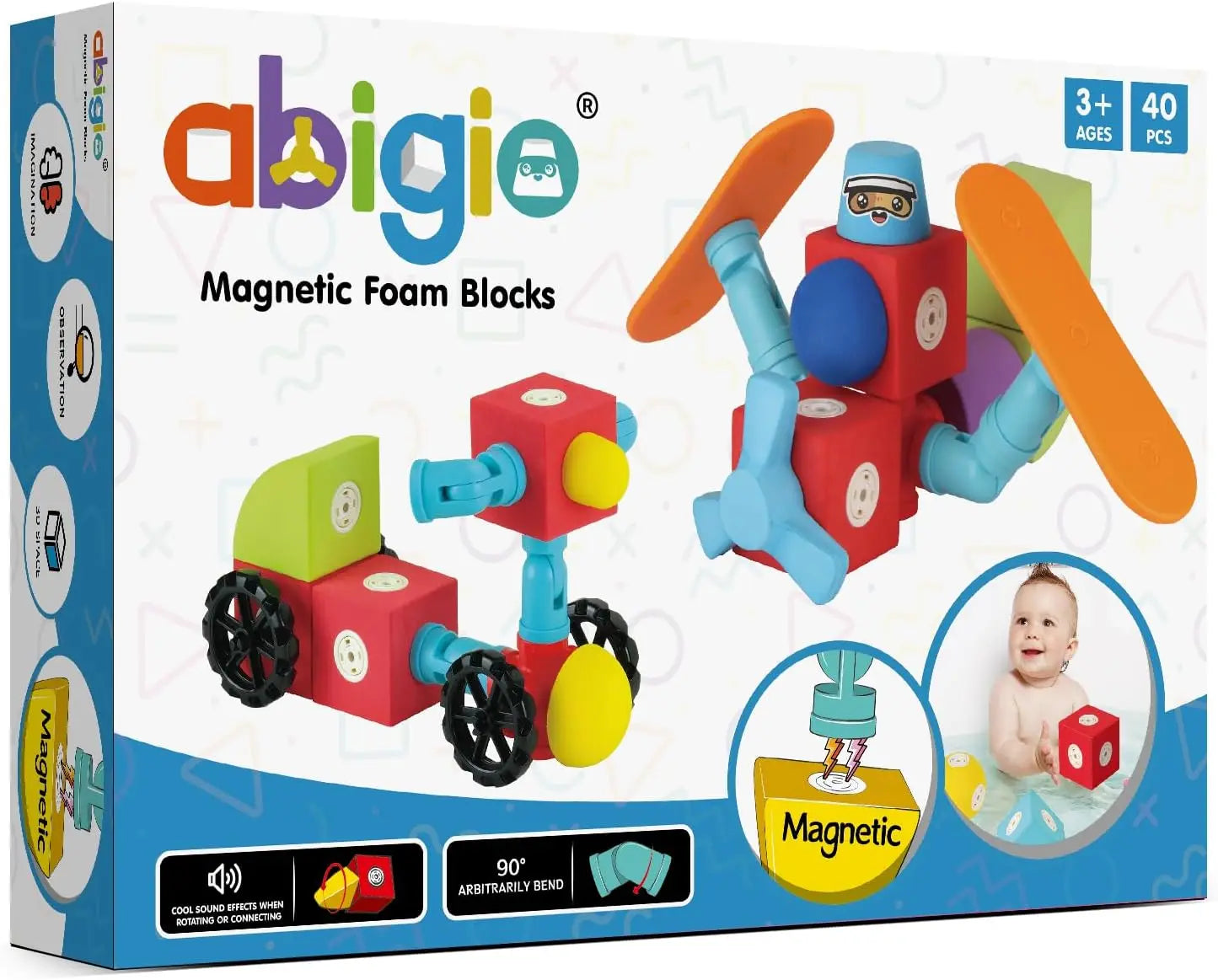 40PCS Magnet Building Blocks Prechool Montessori Set Travel Bath Toys Foam Magnetic Blocks, Autism Sensory Toys
