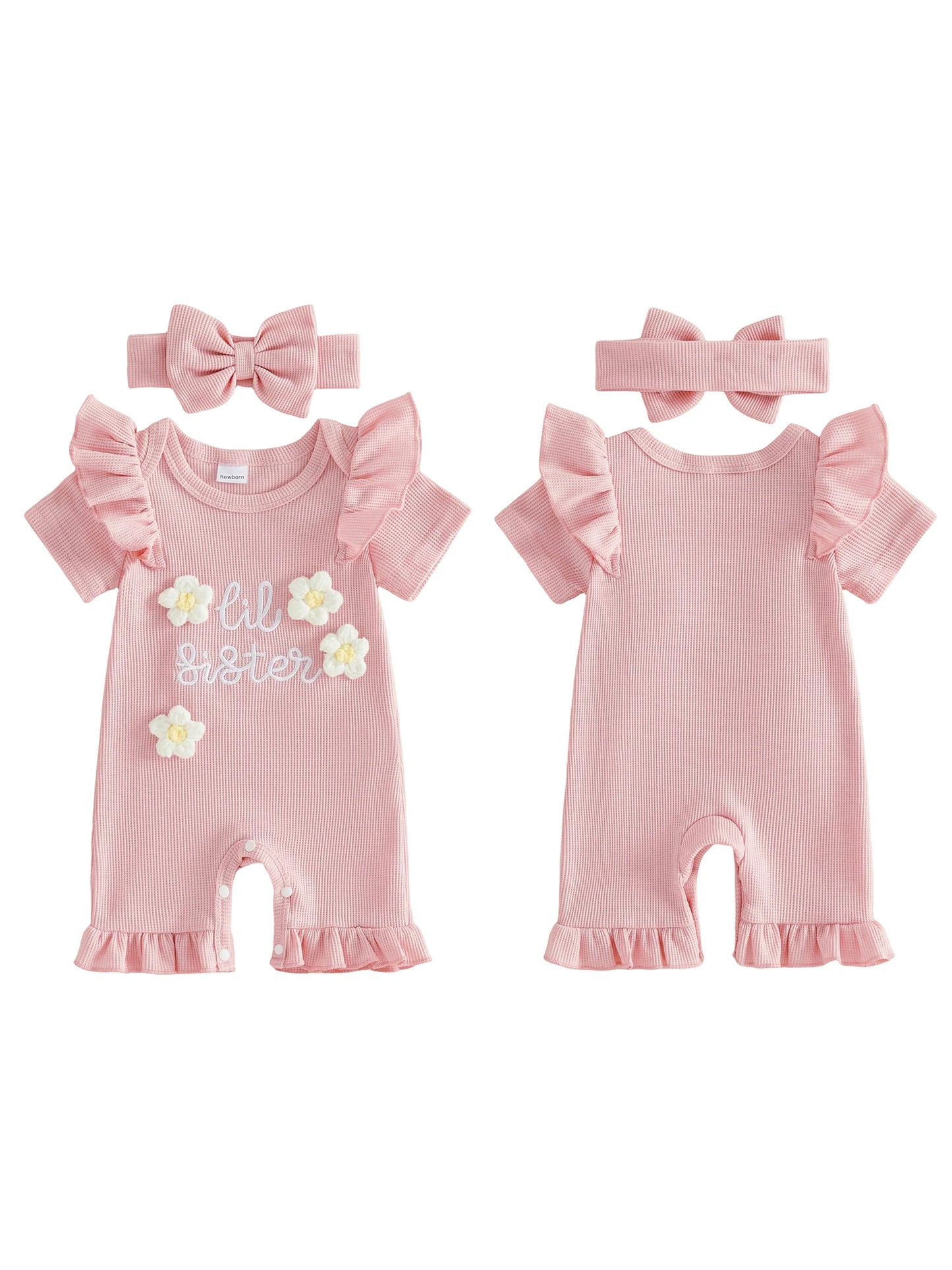 Floral Print Sleeveless Baby Girl Romper With Bow Headband