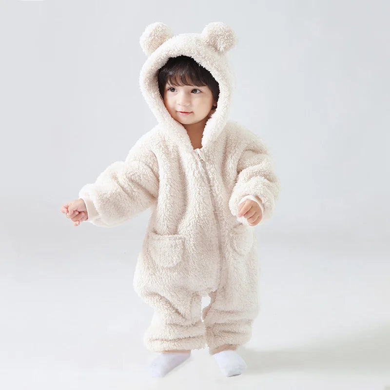 Guangdong CN Baby Winter Warm Fleece Hooded Jumpsuit Rompers